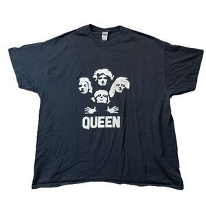 Queen Band T-shirt Bohemian Rhapsody Shirt Queen Size 2XL Tee White Faces‎ BLK T